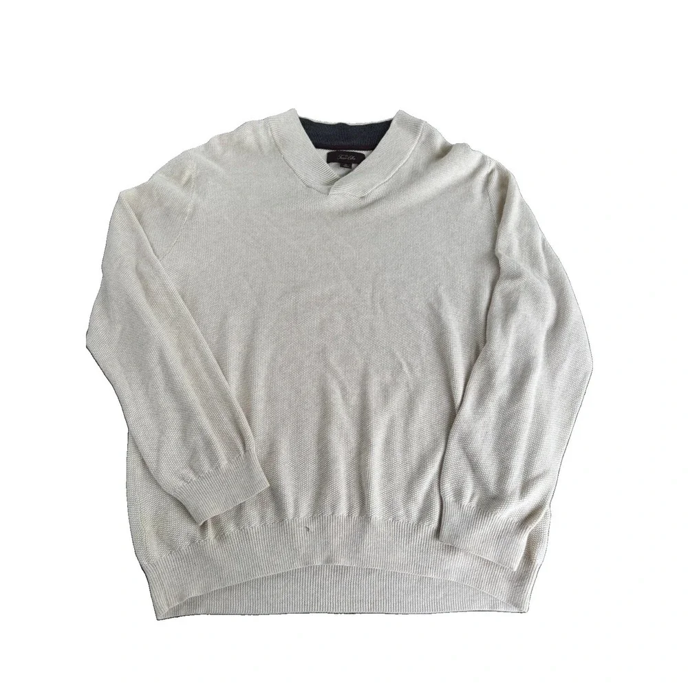 Tasso Elba men's cream-colored shawl collar/crossover V-neck pullover sweater XL